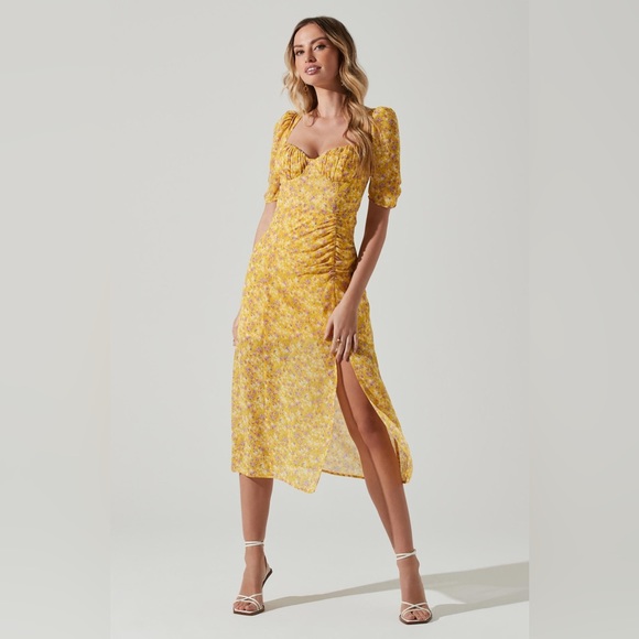 Astr Dresses & Skirts - ASTR Floral Front Slit Milkmaid Midi Dress